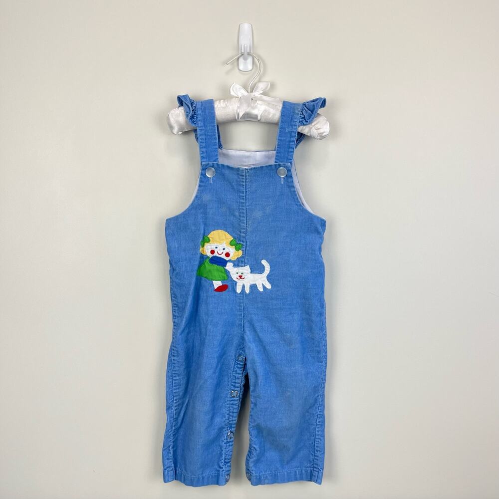 Vintage Blue Corduroy Applique Overalls 24 Months